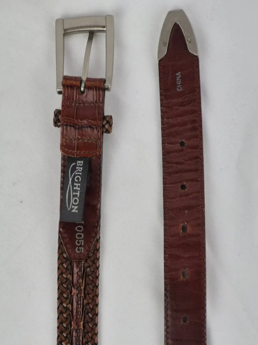 Brighton Braided Two Tone Leather Belt with Moc Croc Accents